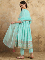 Thumbnail for Malishka Export Women's Embroidered Rayon Slub with Foil Kurti With Pant & Dupatta Set - Sky Blue - Distacart