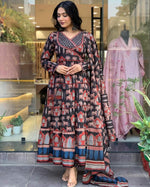 Thumbnail for Malishka Women's Embroidered Cotton Blend Kurti With Pant & Dupatta Set - Black - Distacart