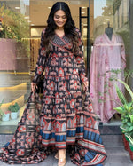 Thumbnail for Malishka Women's Embroidered Cotton Blend Kurti With Pant & Dupatta Set - Black - Distacart
