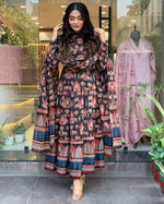 Thumbnail for Malishka Women's Embroidered Cotton Blend Kurti With Pant & Dupatta Set - Black - Distacart