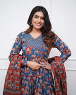 Thumbnail for Malishka Women's Embroidered Cotton Blend Kurti With Pant & Dupatta Set - Blue - Distacart