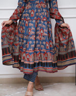 Thumbnail for Malishka Women's Embroidered Cotton Blend Kurti With Pant & Dupatta Set - Blue - Distacart