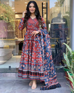Thumbnail for Malishka Women's Embroidered Cotton Blend Kurti With Pant & Dupatta Set - Red - Distacart