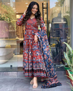 Thumbnail for Malishka Women's Embroidered Cotton Blend Kurti With Pant & Dupatta Set - Red - Distacart