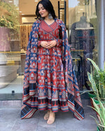 Thumbnail for Malishka Women's Embroidered Cotton Blend Kurti With Pant & Dupatta Set - Red - Distacart