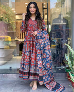 Thumbnail for Malishka Women's Embroidered Cotton Blend Kurti With Pant & Dupatta Set - Red - Distacart