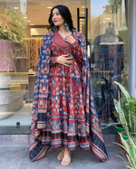 Thumbnail for Malishka Women's Embroidered Cotton Blend Kurti With Pant & Dupatta Set - Red - Distacart