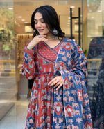 Thumbnail for Malishka Women's Embroidered Cotton Blend Kurti With Pant & Dupatta Set - Red - Distacart