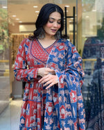 Thumbnail for Malishka Women's Embroidered Cotton Blend Kurti With Pant & Dupatta Set - Red - Distacart