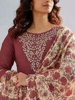 Thumbnail for Avantini Women's Brown Cotton Silk Embroidered Straight Kurta Pant With Dupatta - Distacart