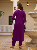 Thumbnail for Avantini Women's Purple Rayon Embroidered Straight Kurta Pant With Dupatta - Distacart