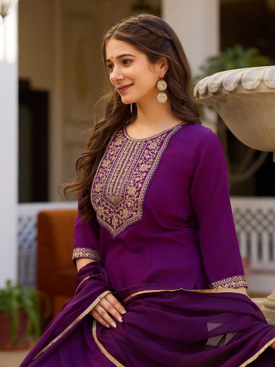 Avantini Women's Purple Rayon Embroidered Straight Kurta Pant With Dupatta - Distacart