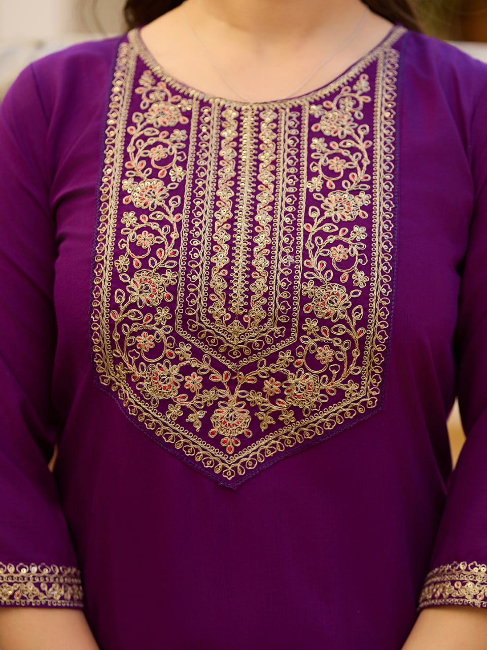 Avantini Women's Purple Rayon Embroidered Straight Kurta Pant With Dupatta - Distacart