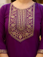 Thumbnail for Avantini Women's Purple Rayon Embroidered Straight Kurta Pant With Dupatta - Distacart