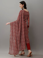 Thumbnail for Avantini Women's Maroon Faux Georgette Embroidered Straight Kurta Pant With Dupatta - Distacart