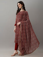 Thumbnail for Avantini Women's Maroon Faux Georgette Embroidered Straight Kurta Pant With Dupatta - Distacart