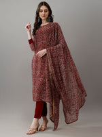Thumbnail for Avantini Women's Maroon Faux Georgette Embroidered Straight Kurta Pant With Dupatta - Distacart