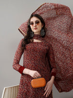 Thumbnail for Avantini Women's Maroon Faux Georgette Embroidered Straight Kurta Pant With Dupatta - Distacart