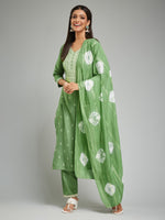 Thumbnail for Malishka Women's Rayon Rubber Printed Straight Kurta with Pant And Dupatta Set - Pista - Distacart
