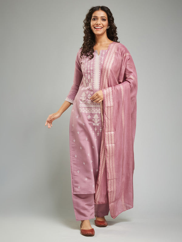 Malishka Women's Viscose Chanderi Printed Straight Kurta with Pant And Dupatta Set - Peach - Distacart