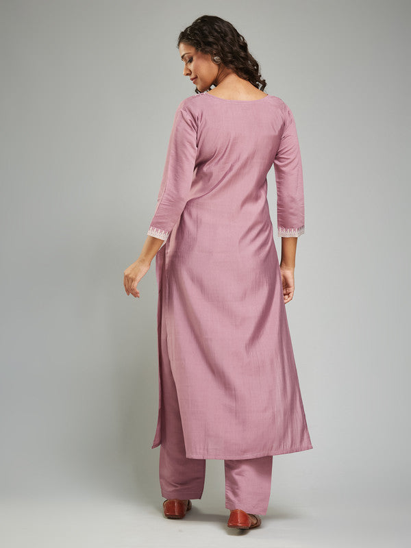 Malishka Women's Viscose Chanderi Printed Straight Kurta with Pant And Dupatta Set - Peach - Distacart