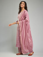 Thumbnail for Malishka Women's Viscose Chanderi Printed Straight Kurta with Pant And Dupatta Set - Peach - Distacart