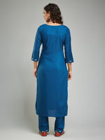 Thumbnail for Malishka Women's Rayon Khadi Printed Straight Kurta with Pant And Dupatta Set - Petrol - Distacart