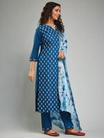 Thumbnail for Malishka Women's Rayon Khadi Printed Straight Kurta with Pant And Dupatta Set - Petrol - Distacart