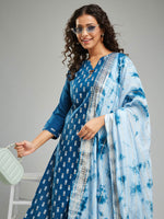 Thumbnail for Malishka Women's Rayon Khadi Printed Straight Kurta with Pant And Dupatta Set - Petrol - Distacart