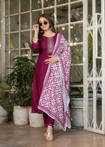 Thumbnail for Malishka Women's Viscose Rayon Embroidery Straight Kurta with Pant And Dupatta Set - Maroon