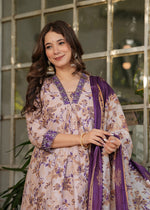 Thumbnail for Malishka Women's Pure Cotton Printed Straight Kurta with Pant And Dupatta Set - Cream