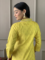 Thumbnail for Malishka Women Viscose Chanderi Kurta With Pant And heavy Embroidery Dupatta Set - Yellow