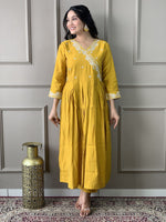 Thumbnail for Malishka Women's Yellow Viscose Chanderi Embroidered Straight Kurta with Pant And Dupatta Set