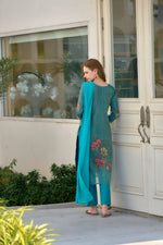 Thumbnail for Avantini Women's Sky Blue Tissue with floral printed and Embroidered Straight Kurta Pant With Dupatta - Distacart
