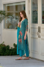 Thumbnail for Avantini Women's Sky Blue Tissue with floral printed and Embroidered Straight Kurta Pant With Dupatta - Distacart