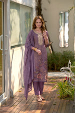 Thumbnail for Avantini Women's Purple Tissue with floral printed and Embroidered Straight Kurta Pant With Dupatta - Distacart