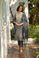 Thumbnail for Avantini Women's Grey Tissue with floral printed and Embroidered Straight Kurta Pant With Dupatta - Distacart