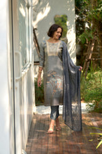 Thumbnail for Avantini Women's Grey Tissue with floral printed and Embroidered Straight Kurta Pant With Dupatta - Distacart