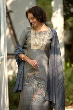 Thumbnail for Avantini Women's Grey Tissue with floral printed and Embroidered Straight Kurta Pant With Dupatta - Distacart