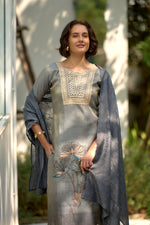 Thumbnail for Avantini Women's Grey Tissue with floral printed and Embroidered Straight Kurta Pant With Dupatta - Distacart
