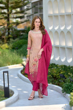 Thumbnail for Avantini Women's Peach Tissue with floral printed and Embroidered Straight Kurta Pant With Dupatta - Distacart