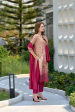 Thumbnail for Avantini Women's Peach Tissue with floral printed and Embroidered Straight Kurta Pant With Dupatta - Distacart