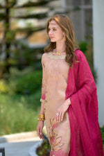 Thumbnail for Avantini Women's Peach Tissue with floral printed and Embroidered Straight Kurta Pant With Dupatta - Distacart
