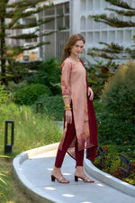 Thumbnail for Avantini Women's Peach Viscose Tissue with floral printed and Embroidered Straight Kurta Pant With Dupatta - Distacart