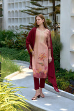 Thumbnail for Avantini Women's Peach Viscose Tissue with floral printed and Embroidered Straight Kurta Pant With Dupatta - Distacart