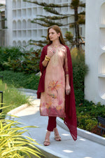Thumbnail for Avantini Women's Peach Viscose Tissue with floral printed and Embroidered Straight Kurta Pant With Dupatta - Distacart