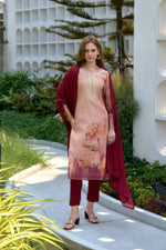 Thumbnail for Avantini Women's Peach Viscose Tissue with floral printed and Embroidered Straight Kurta Pant With Dupatta - Distacart