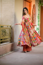 Thumbnail for Avantini Women's Red Muslin Cotton Embroidered Anarkali Kurta Palazzo With Dupatta - Distacart