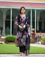 Thumbnail for Avantini Women's Black Georgette Embroidered Straight Kurta Pant With Dupatta - Distacart