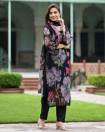 Thumbnail for Avantini Women's Black Georgette Embroidered Straight Kurta Pant With Dupatta - Distacart